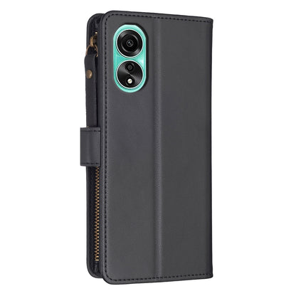 OPPO A78 4G Leather Flip Phone Case with 9 Card Slots, Zipper Wallet & Detachable Wristlet Strap