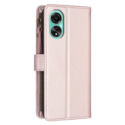 OPPO A78 4G Leather Flip Phone Case with 9 Card Slots, Zipper Wallet & Detachable Wristlet Strap
