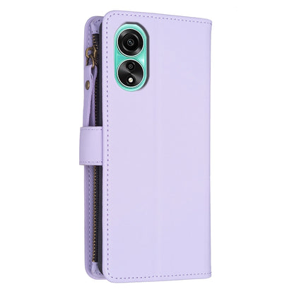 OPPO A78 4G Leather Flip Phone Case with 9 Card Slots, Zipper Wallet & Detachable Wristlet Strap