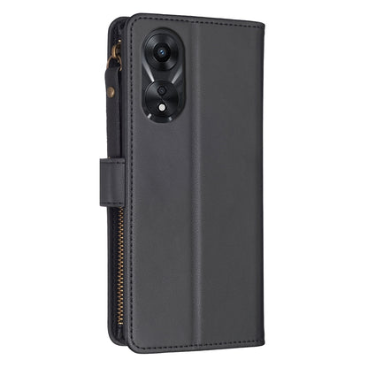 OPPO A78 5G Leather Flip Phone Case with 9 Card Slots, Zipper Wallet & Detachable Wristlet Strap