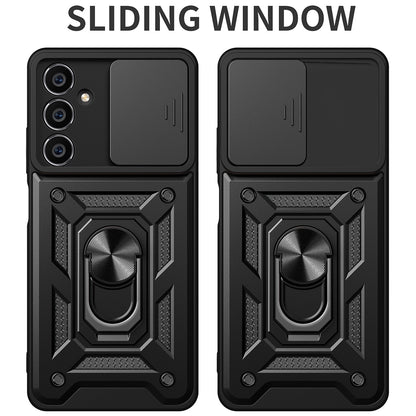 Samsung Galaxy S23 FE 5G Sliding Camera Cover Magnetic Ring Stand Shockproof TPU + PC Protective Phone Case