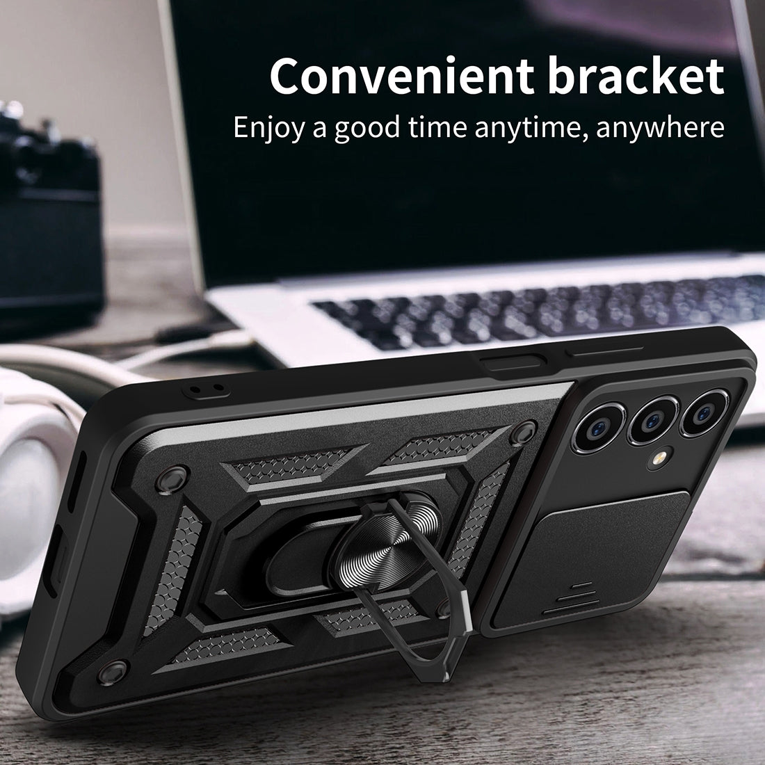 Samsung Galaxy S23 FE 5G Sliding Camera Cover Magnetic Ring Stand Shockproof TPU + PC Protective Phone Case