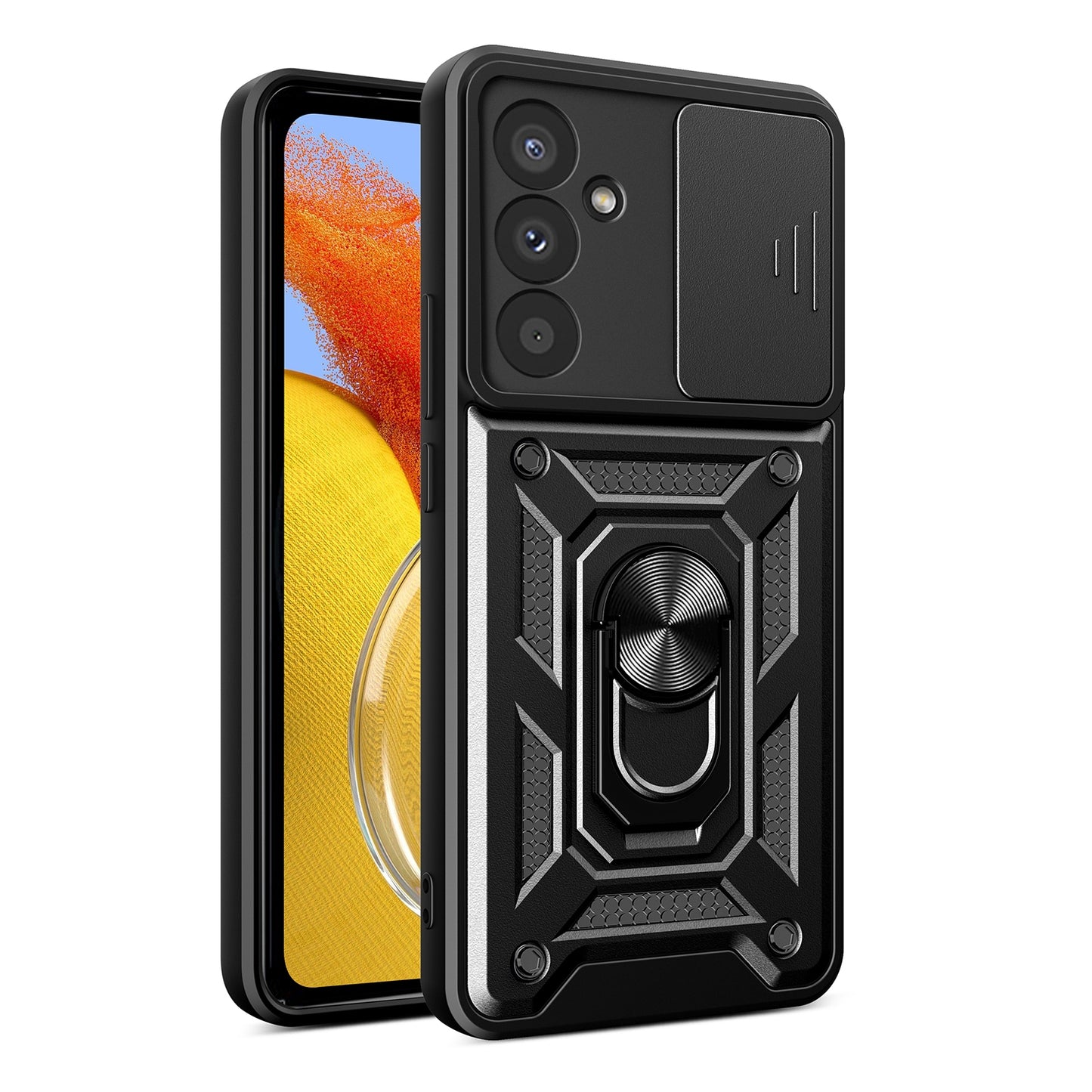 Samsung Galaxy M14 5G Sliding Camera Cover Magnetic Ring Stand Shockproof TPU + PC Protective Phone Case