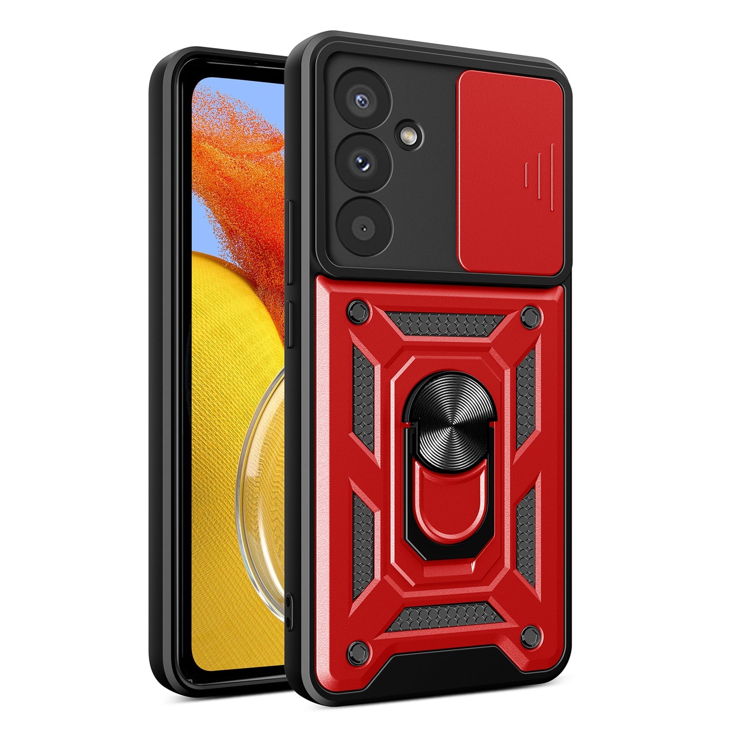Samsung Galaxy M14 5G Sliding Camera Cover Magnetic Ring Stand Shockproof TPU + PC Protective Phone Case
