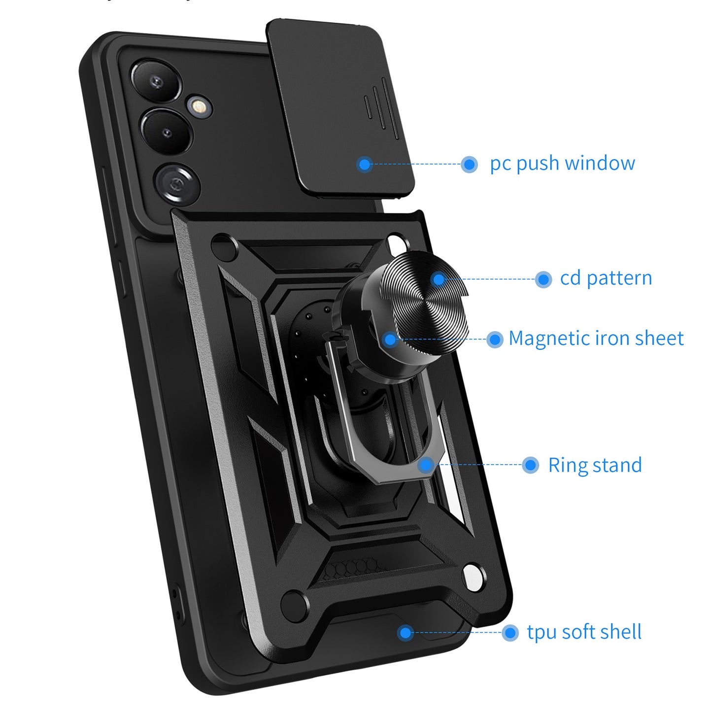 Samsung Galaxy M14 5G Sliding Camera Cover Magnetic Ring Stand Shockproof TPU + PC Protective Phone Case