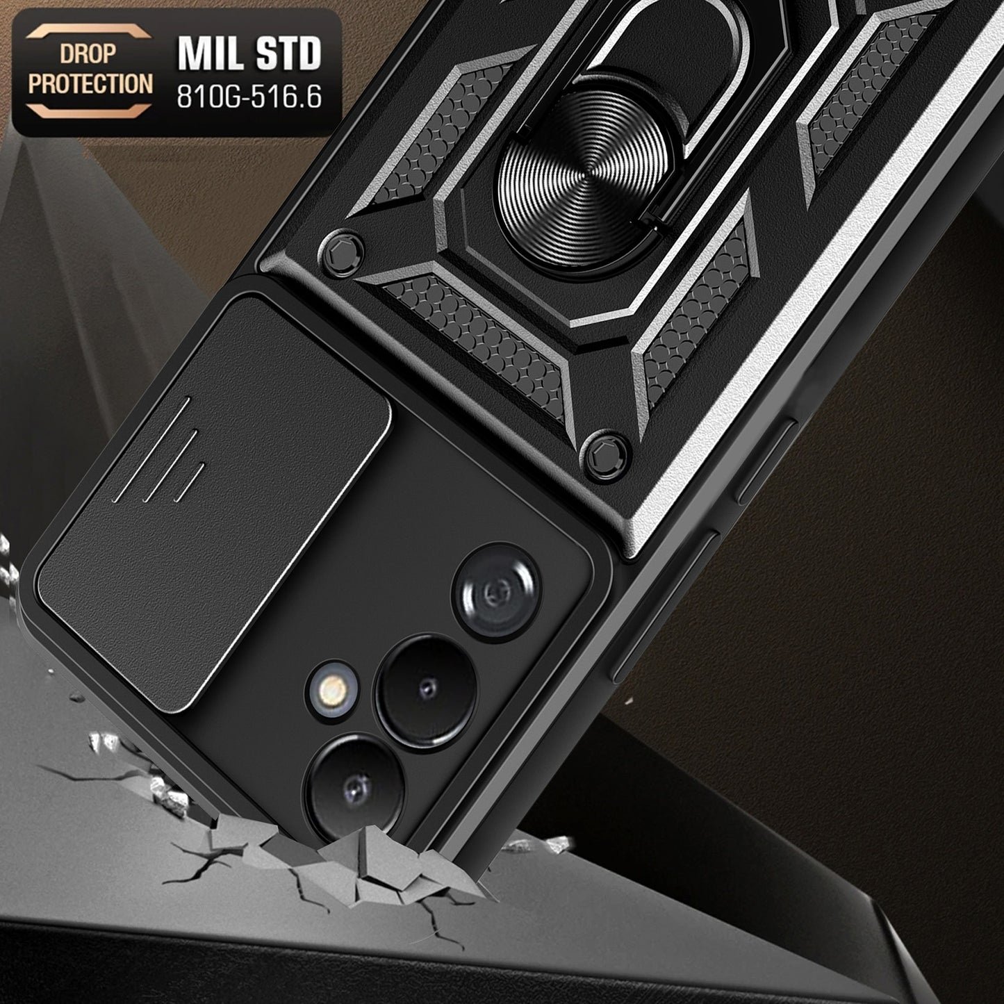 Samsung Galaxy M14 5G Sliding Camera Cover Magnetic Ring Stand Shockproof TPU + PC Protective Phone Case
