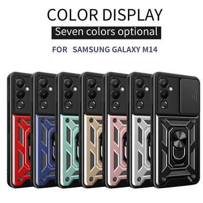 Samsung Galaxy M14 5G Sliding Camera Cover Magnetic Ring Stand Shockproof TPU + PC Protective Phone Case