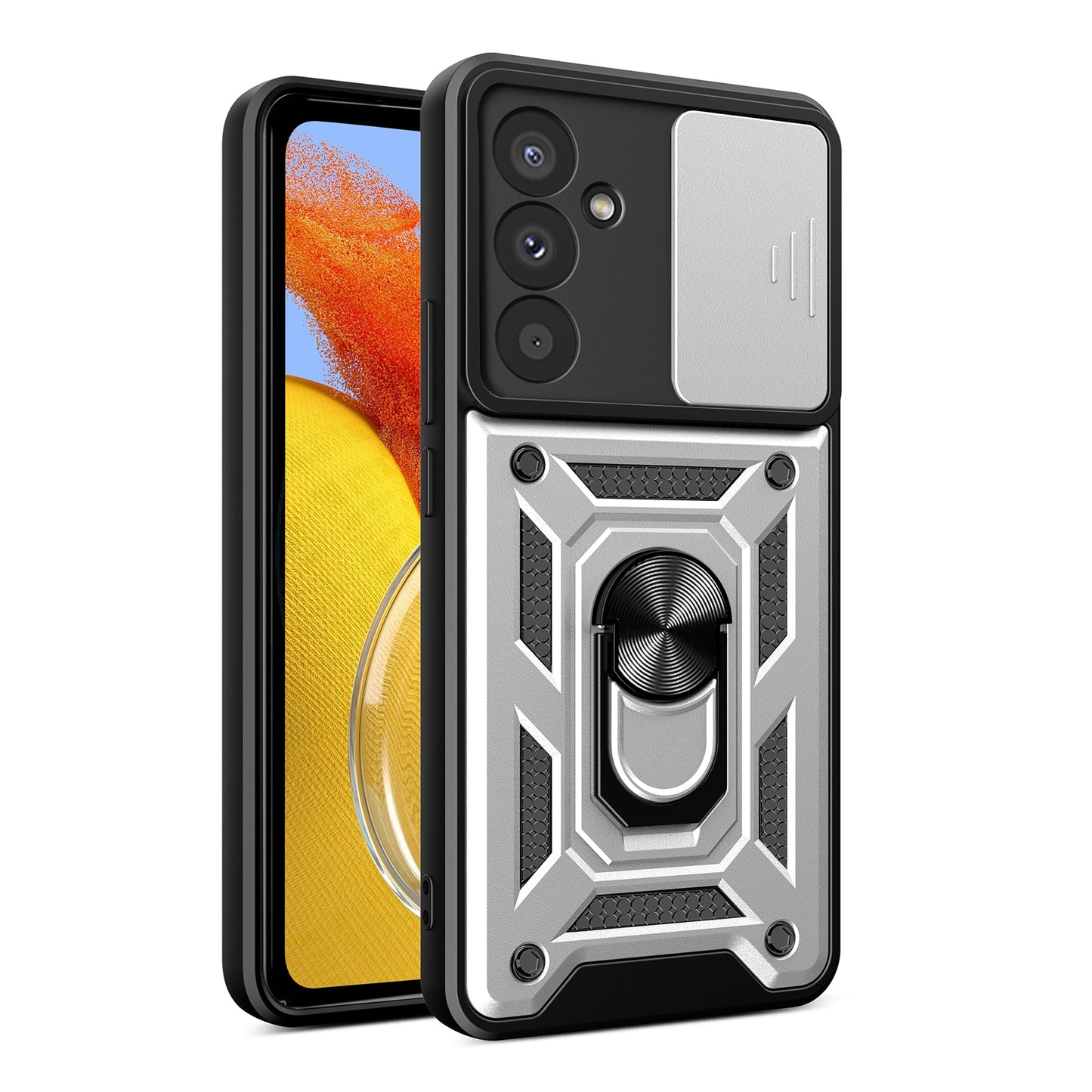 Samsung Galaxy M14 5G Sliding Camera Cover Magnetic Ring Stand Shockproof TPU + PC Protective Phone Case