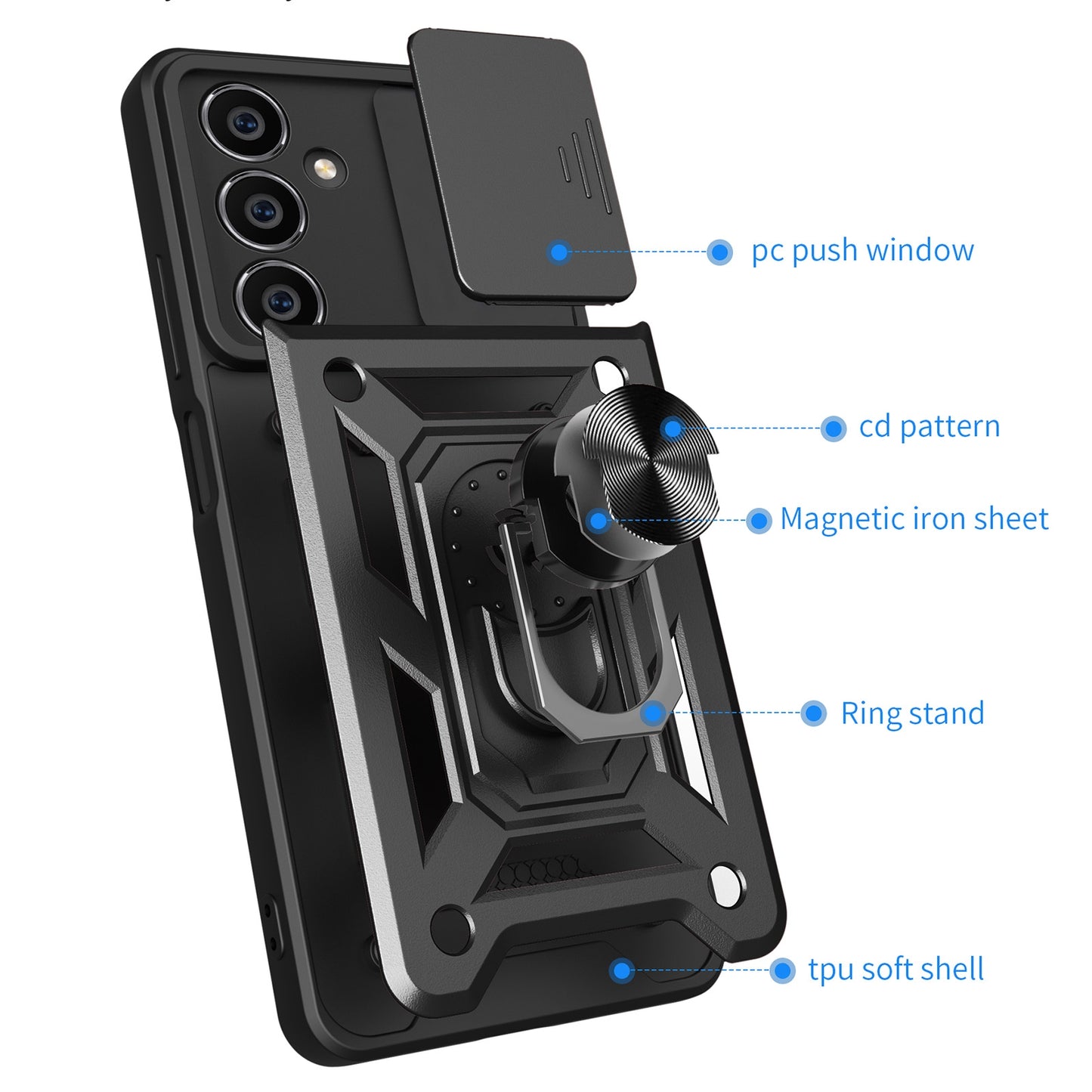 Samsung Galaxy M54 5G Sliding Camera Cover Magnetic Ring Stand Shockproof TPU + PC Protective Phone Case