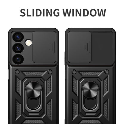 Samsung Galaxy S24 5G Sliding Camera Cover Magnetic Ring Stand Shockproof TPU + PC Protective Phone Case