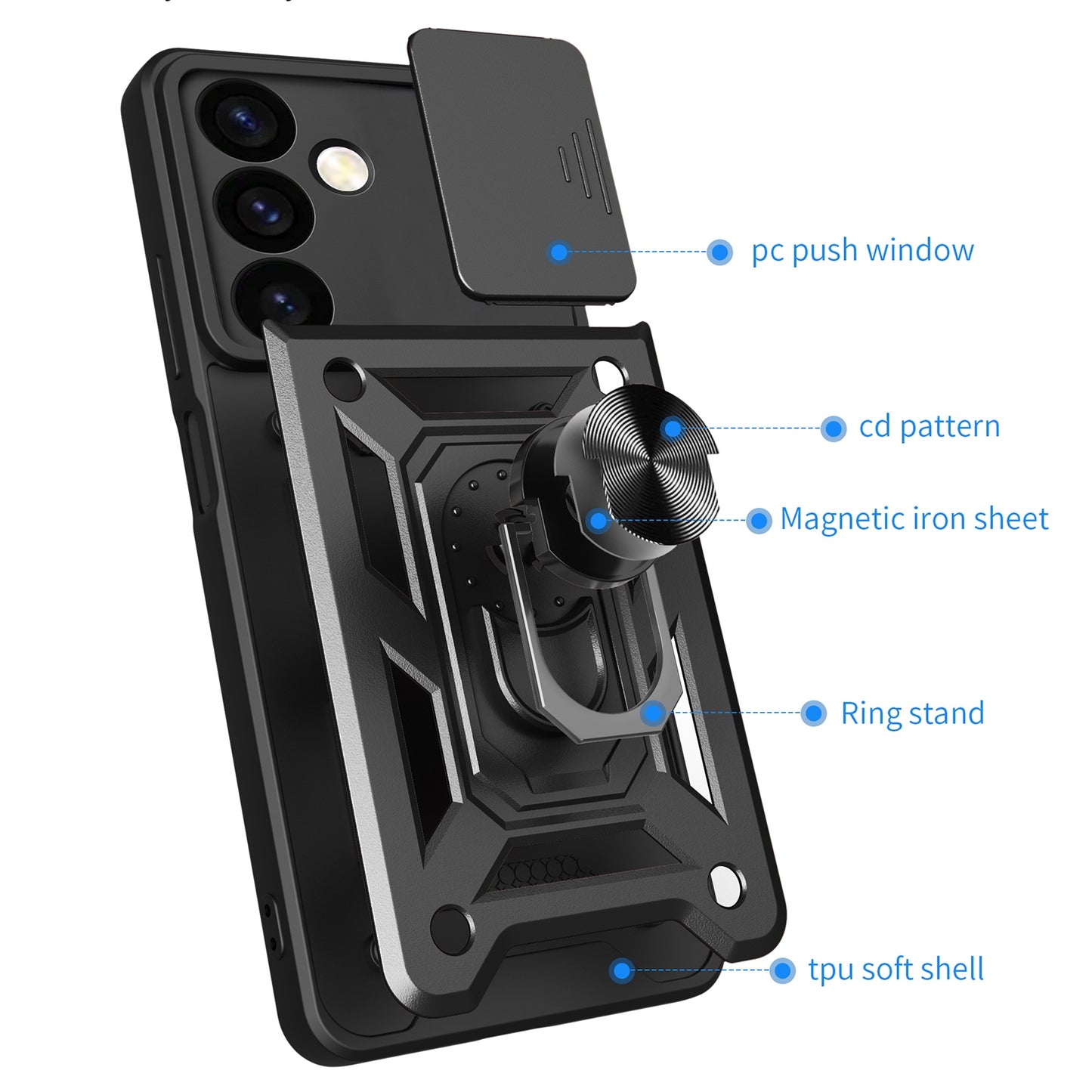 Samsung Galaxy S24+ 5G Sliding Camera Cover Magnetic Ring Stand Shockproof TPU + PC Protective Phone Case