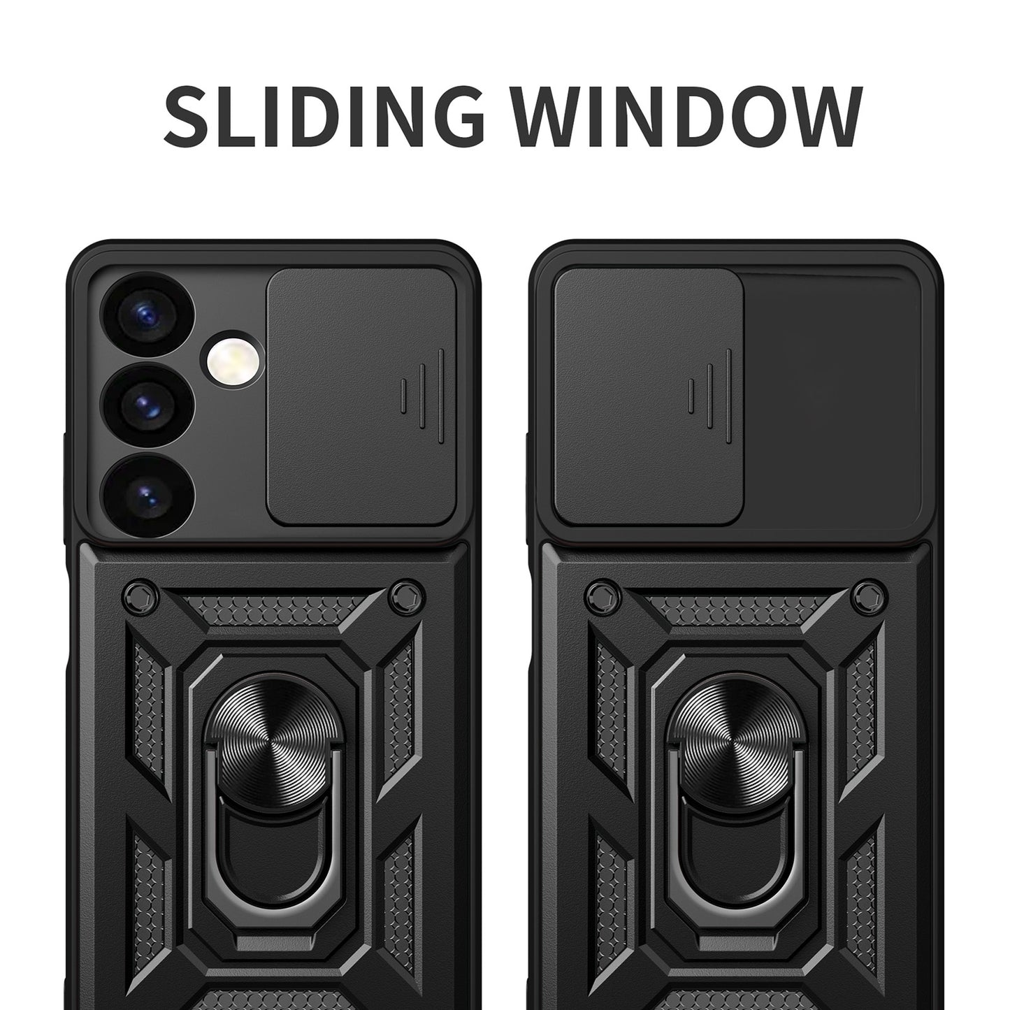 Samsung Galaxy S24+ 5G Sliding Camera Cover Magnetic Ring Stand Shockproof TPU + PC Protective Phone Case