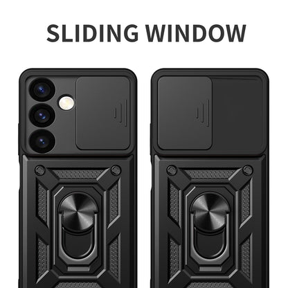 Samsung Galaxy S24+ 5G Sliding Camera Cover Magnetic Ring Stand Shockproof TPU + PC Protective Phone Case