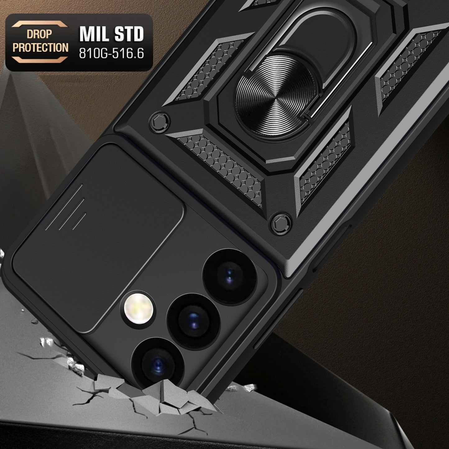 Samsung Galaxy S24+ 5G Sliding Camera Cover Magnetic Ring Stand Shockproof TPU + PC Protective Phone Case