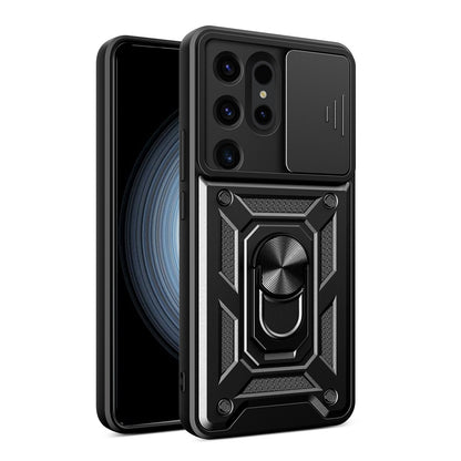 Samsung Galaxy S24 Ultra 5G Sliding Camera Cover Magnetic Ring Stand Shockproof TPU + PC Protective Phone Case