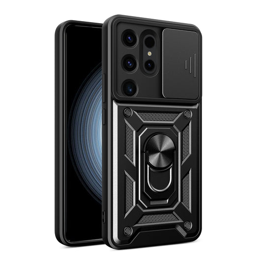 Samsung Galaxy S24 Ultra 5G Sliding Camera Cover Magnetic Ring Stand Shockproof TPU + PC Protective Phone Case