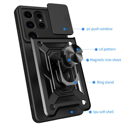 Samsung Galaxy S24 Ultra 5G Sliding Camera Cover Magnetic Ring Stand Shockproof TPU + PC Protective Phone Case
