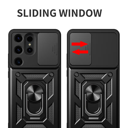Samsung Galaxy S24 Ultra 5G Sliding Camera Cover Magnetic Ring Stand Shockproof TPU + PC Protective Phone Case