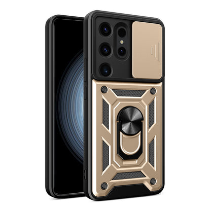 Samsung Galaxy S24 Ultra 5G Sliding Camera Cover Magnetic Ring Stand Shockproof TPU + PC Protective Phone Case