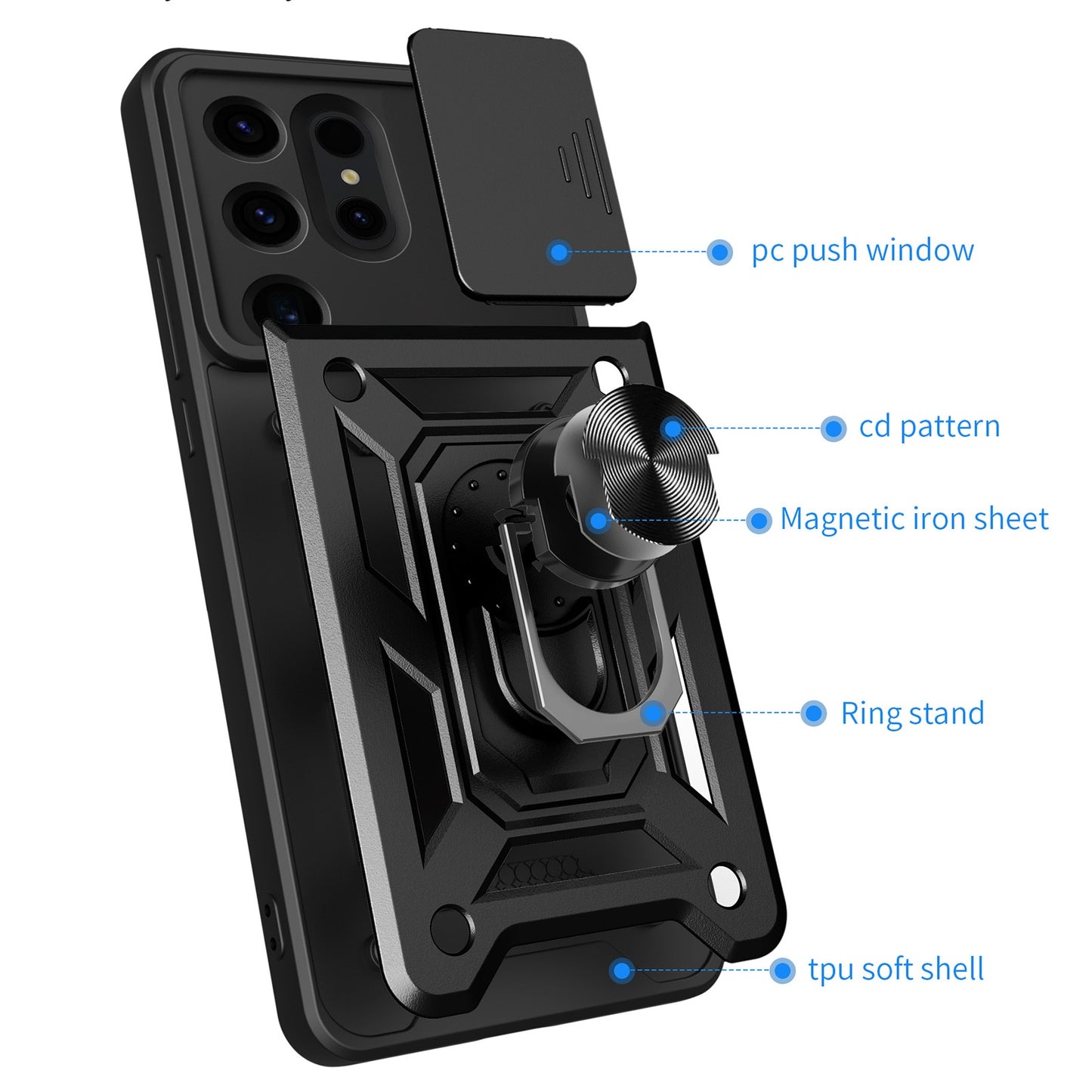 Samsung Galaxy S24 Ultra 5G Sliding Camera Cover Magnetic Ring Stand Shockproof TPU + PC Protective Phone Case