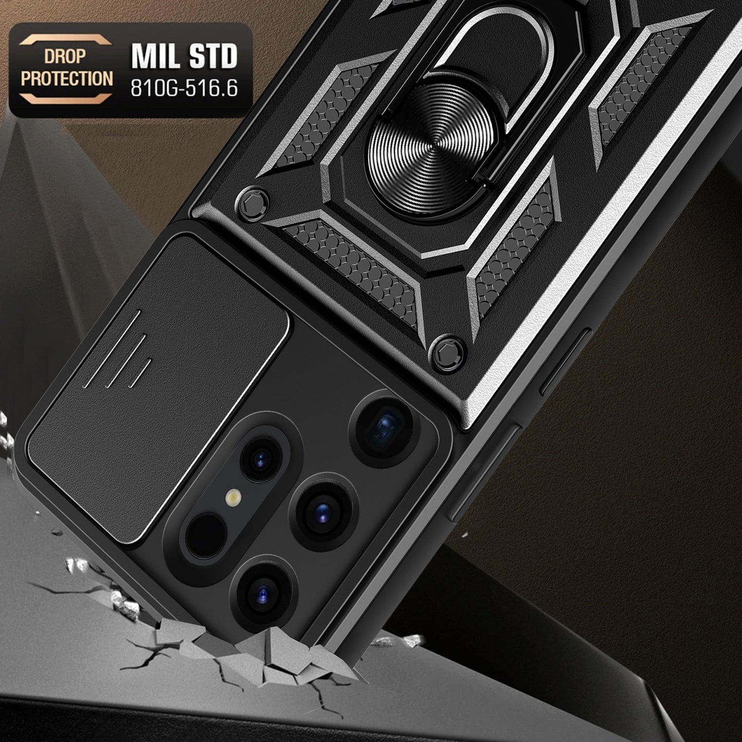 Samsung Galaxy S24 Ultra 5G Sliding Camera Cover Magnetic Ring Stand Shockproof TPU + PC Protective Phone Case