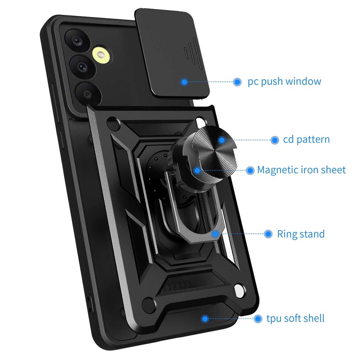 Samsung Galaxy A25 5G Sliding Camera Cover Magnetic Ring Stand Shockproof TPU + PC Protective Phone Case