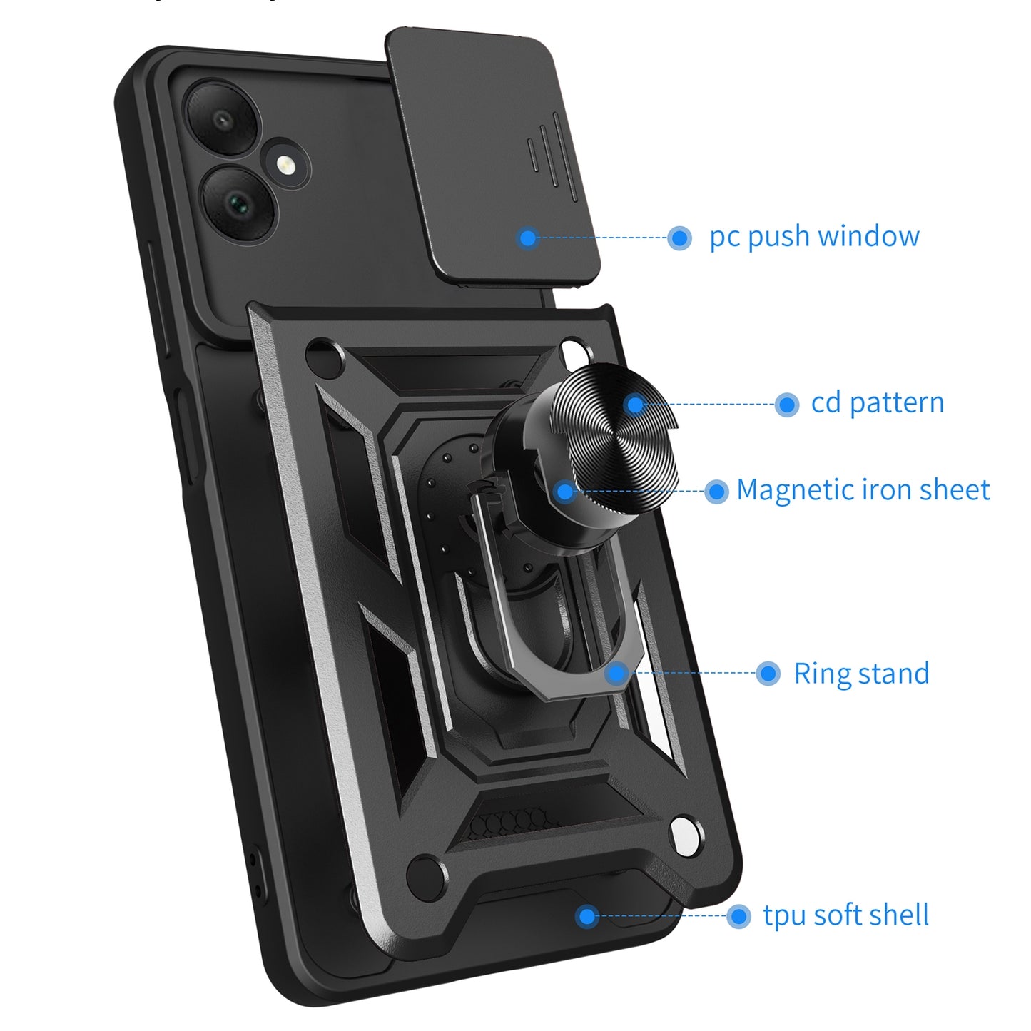 Samsung Galaxy A05 Sliding Camera Cover Magnetic Ring Stand Shockproof TPU + PC Protective Phone Case