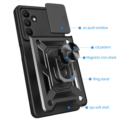 Samsung Galaxy A15 Sliding Camera Cover Magnetic Ring Stand Shockproof TPU + PC Protective Phone Case