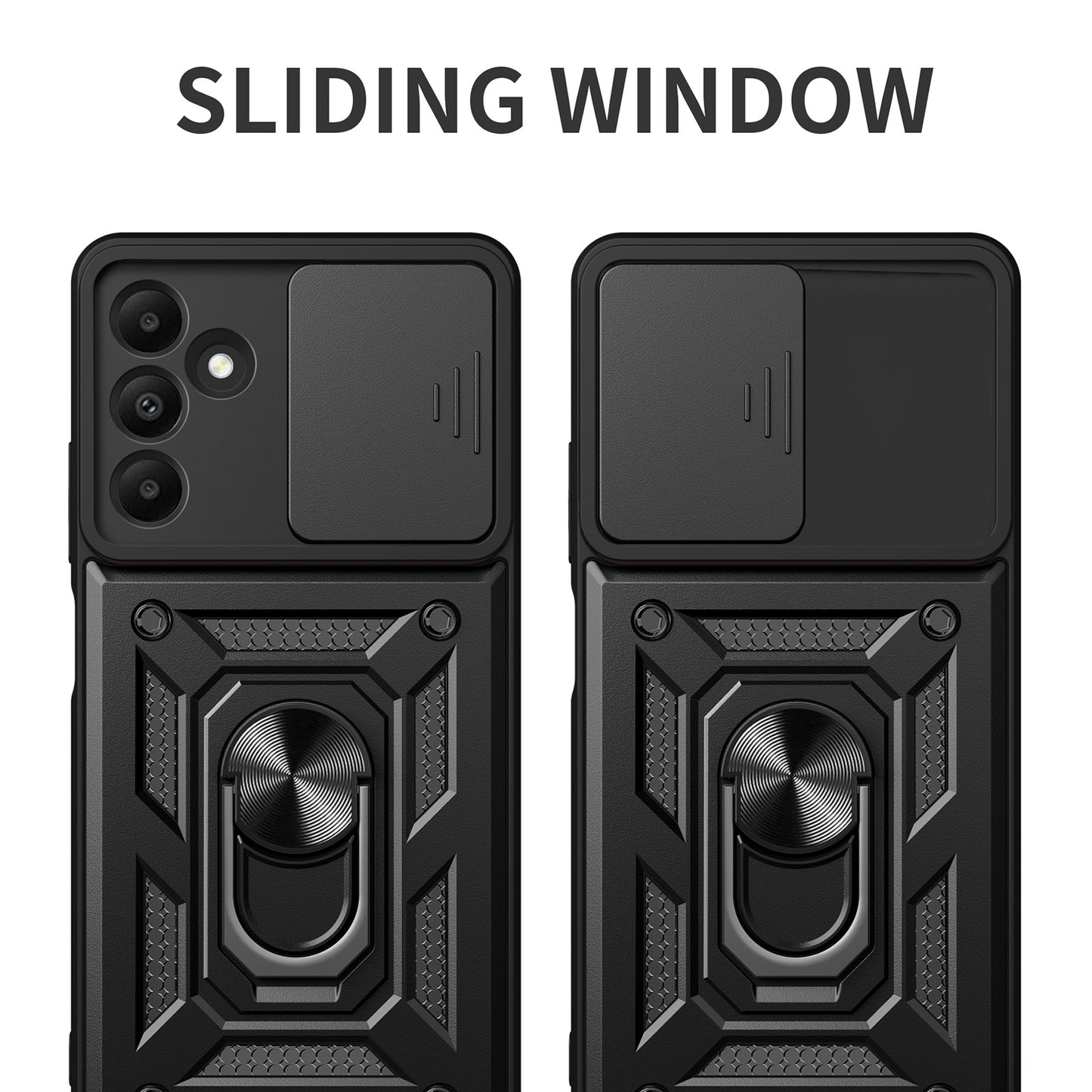 Samsung Galaxy A15 Sliding Camera Cover Magnetic Ring Stand Shockproof TPU + PC Protective Phone Case