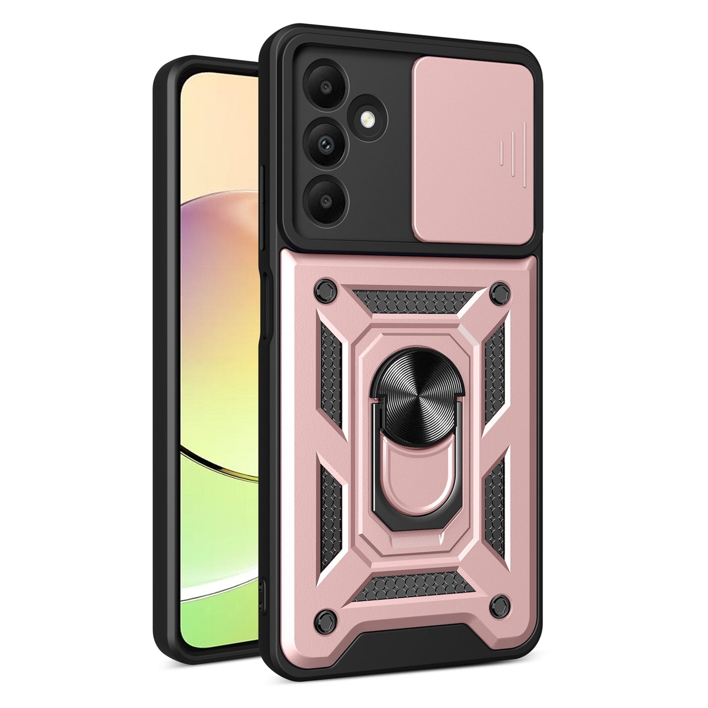 Samsung Galaxy A15 Sliding Camera Cover Magnetic Ring Stand Shockproof TPU + PC Protective Phone Case