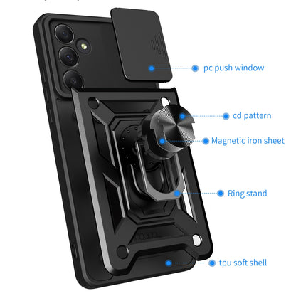 Samsung Galaxy A35 5G Sliding Camera Cover Magnetic Ring Stand Shockproof TPU + PC Protective Phone Case