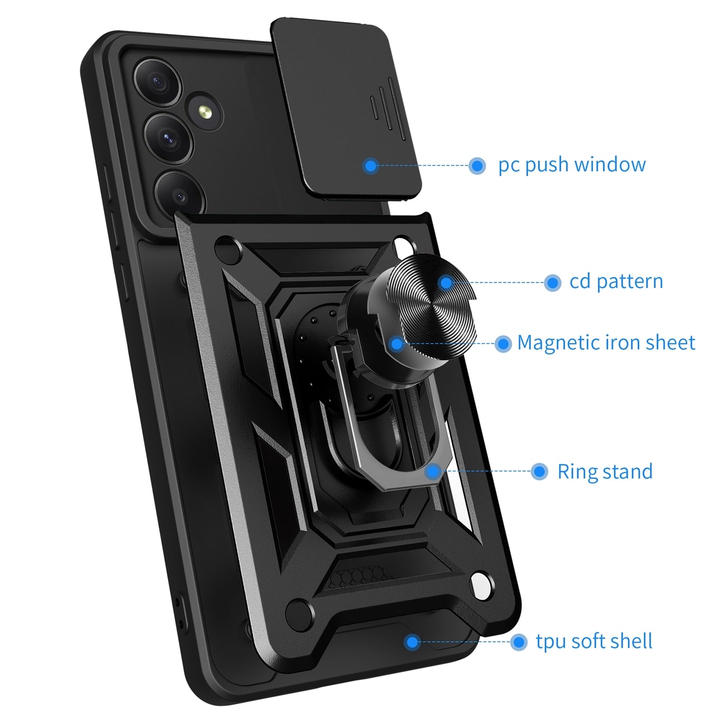 Samsung Galaxy A55 5G Sliding Camera Cover Magnetic Ring Stand Shockproof TPU + PC Protective Phone Case