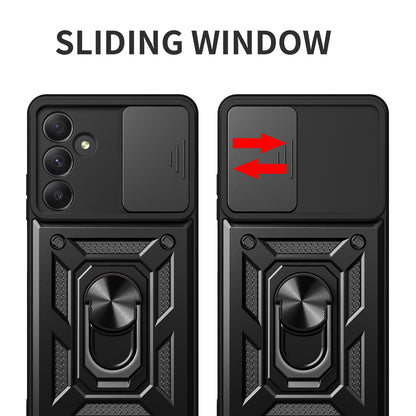 Samsung Galaxy A55 5G Sliding Camera Cover Magnetic Ring Stand Shockproof TPU + PC Protective Phone Case