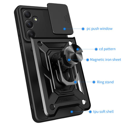 Samsung Galaxy A55 5G Sliding Camera Cover Magnetic Ring Stand Shockproof TPU + PC Protective Phone Case