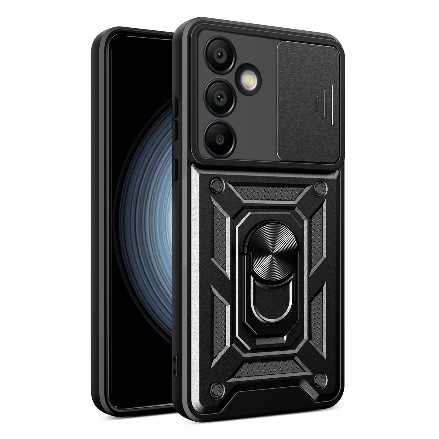 Samsung Galaxy S24 FE 5G Sliding Camera Cover Magnetic Ring Stand Shockproof TPU + PC Protective Phone Case
