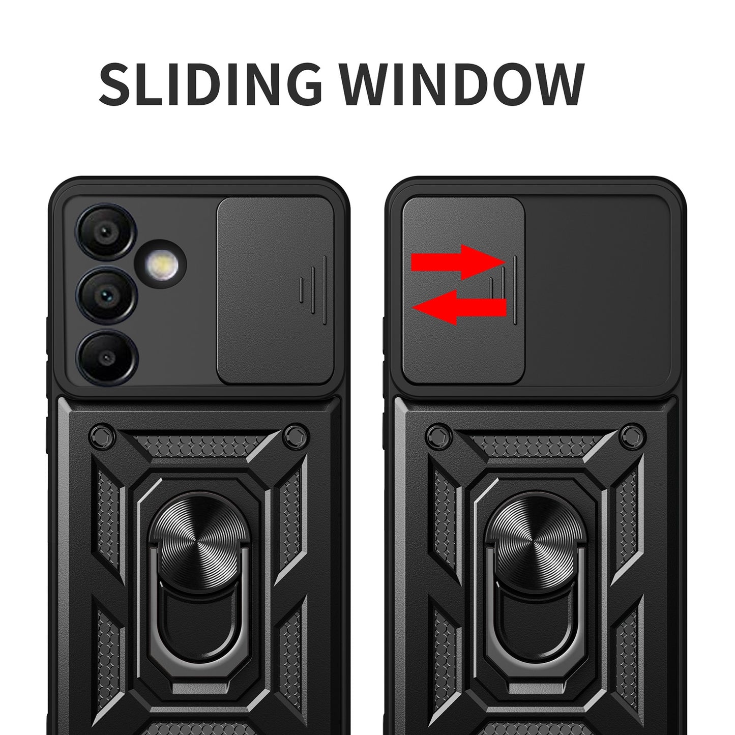 Samsung Galaxy S24 FE 5G Sliding Camera Cover Magnetic Ring Stand Shockproof TPU + PC Protective Phone Case