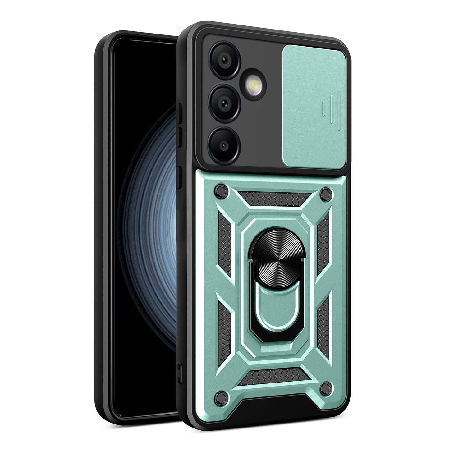 Samsung Galaxy S24 FE 5G Sliding Camera Cover Magnetic Ring Stand Shockproof TPU + PC Protective Phone Case