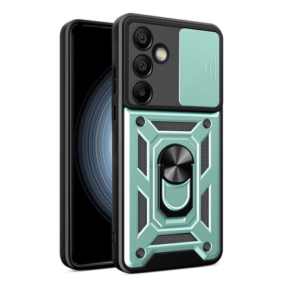 Samsung Galaxy S24 FE 5G Sliding Camera Cover Magnetic Ring Stand Shockproof TPU + PC Protective Phone Case