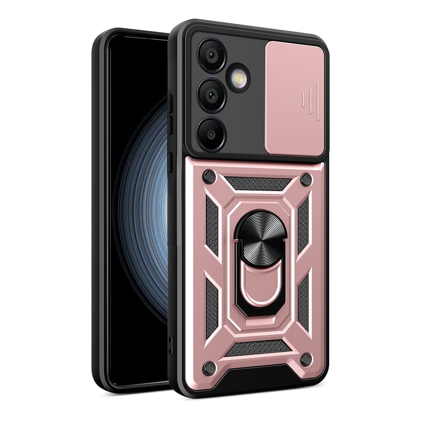 Samsung Galaxy S24 FE 5G Sliding Camera Cover Magnetic Ring Stand Shockproof TPU + PC Protective Phone Case
