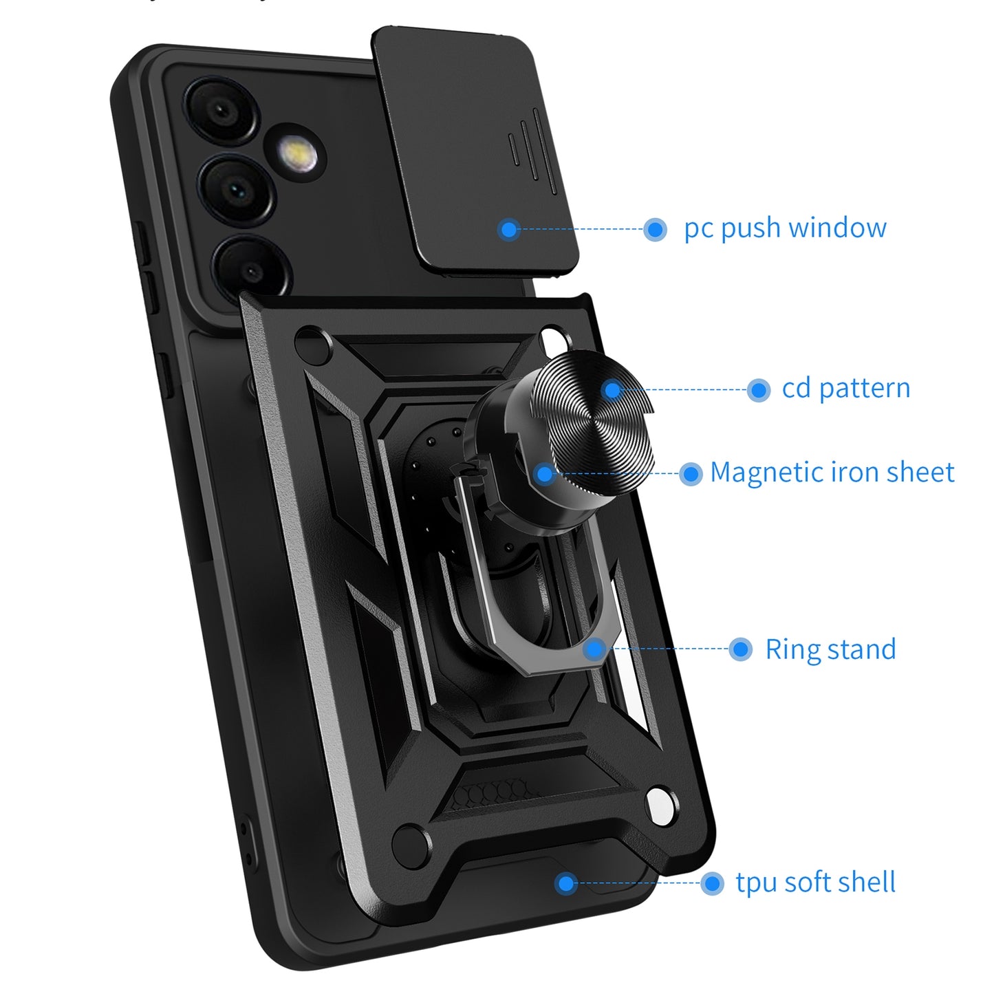 Samsung Galaxy S24 FE 5G Sliding Camera Cover Magnetic Ring Stand Shockproof TPU + PC Protective Phone Case