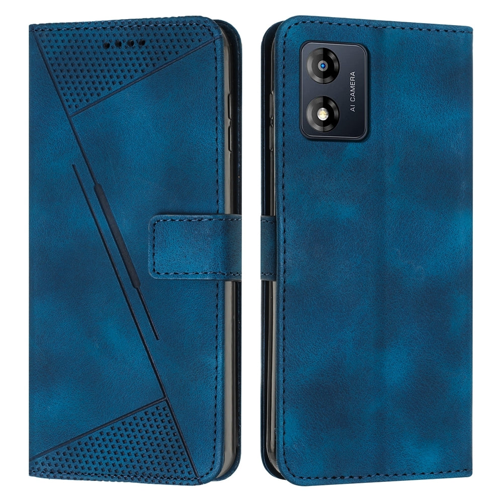 Motorola Moto E13 Dream Triangle Leather Wallet Phone Case with Lanyard, Card Slot, Cash Compartment, Foldable Kickstand, Shockproof PU TPU Protective Cover