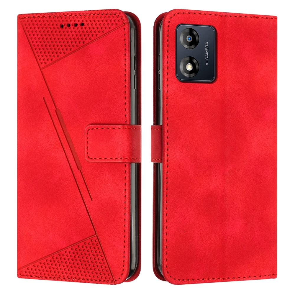 Motorola Moto E13 Dream Triangle Leather Wallet Phone Case with Lanyard, Card Slot, Cash Compartment, Foldable Kickstand, Shockproof PU TPU Protective Cover