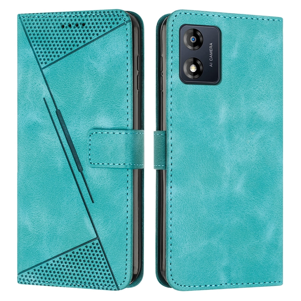 Motorola Moto E13 Dream Triangle Leather Wallet Phone Case with Lanyard, Card Slot, Cash Compartment, Foldable Kickstand, Shockproof PU TPU Protective Cover