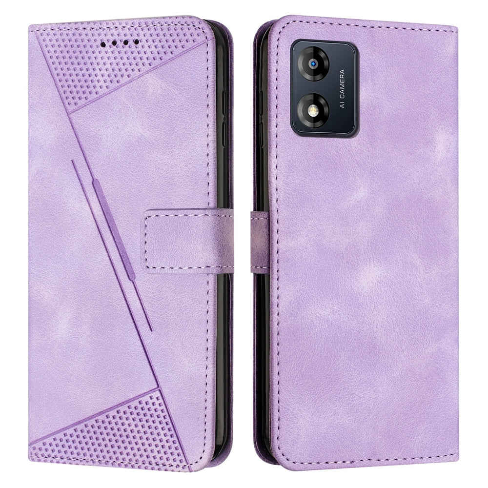 Motorola Moto E13 Dream Triangle Leather Wallet Phone Case with Lanyard, Card Slot, Cash Compartment, Foldable Kickstand, Shockproof PU TPU Protective Cover