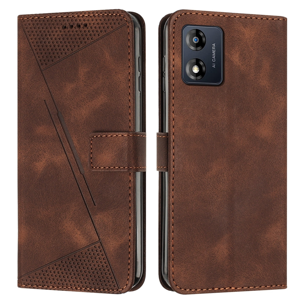 Motorola Moto E13 Dream Triangle Leather Wallet Phone Case with Lanyard, Card Slot, Cash Compartment, Foldable Kickstand, Shockproof PU TPU Protective Cover
