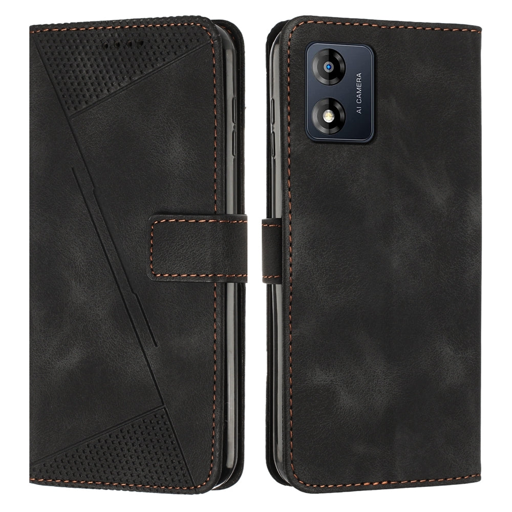 Motorola Moto E13 Dream Triangle Leather Wallet Phone Case with Lanyard, Card Slot, Cash Compartment, Foldable Kickstand, Shockproof PU TPU Protective Cover