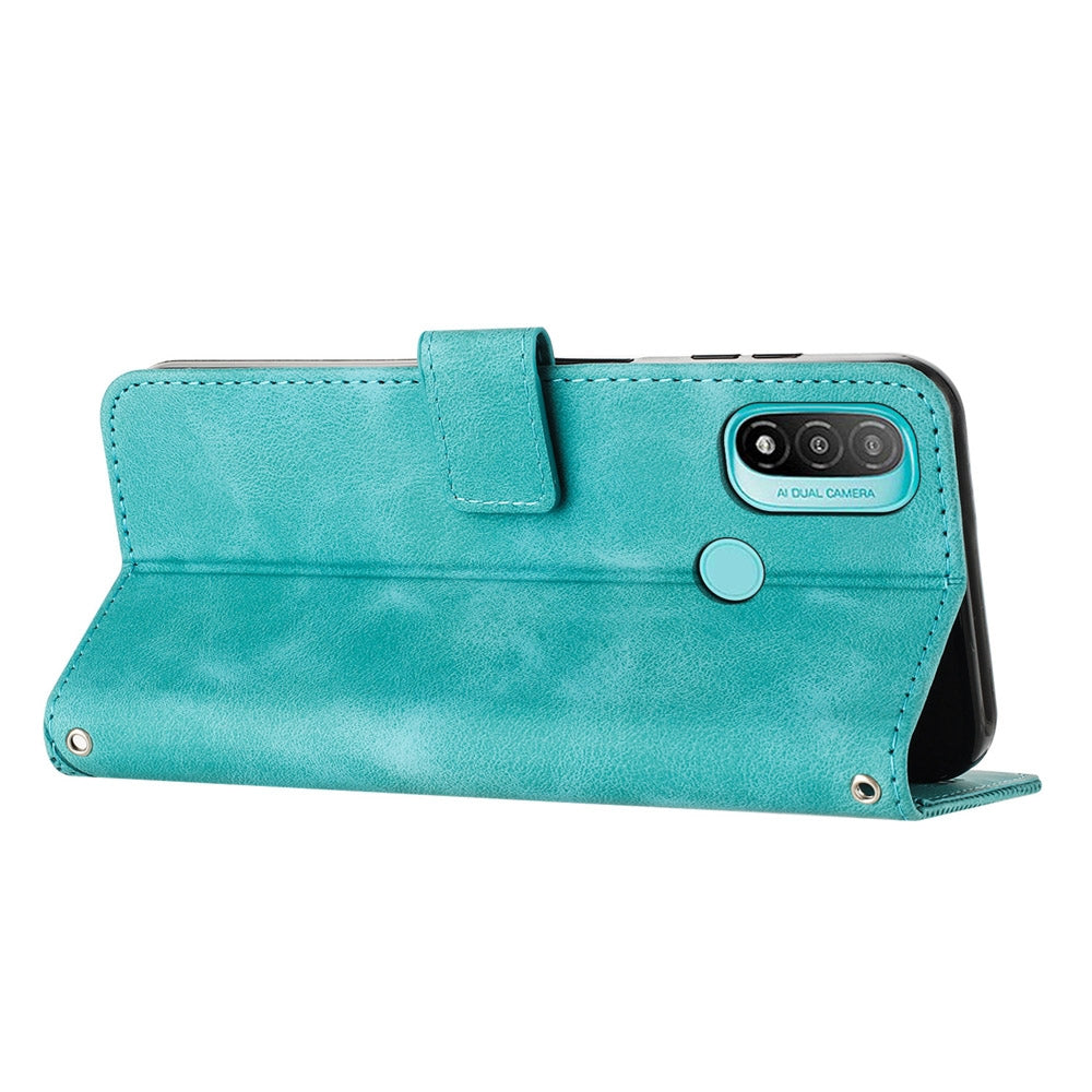 Motorola Moto E20 Dream Triangle Leather Wallet Phone Case with Lanyard, Card Slot, Cash Compartment, Foldable Kickstand, Shockproof PU TPU Protective Cover
