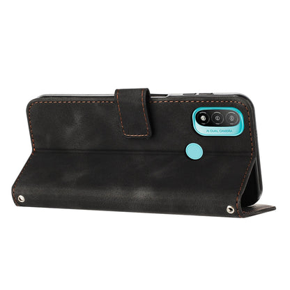 Motorola Moto E30 Dream Triangle Leather Wallet Phone Case with Lanyard, Card Slot, Cash Compartment, Foldable Kickstand, Shockproof PU TPU Protective Cover