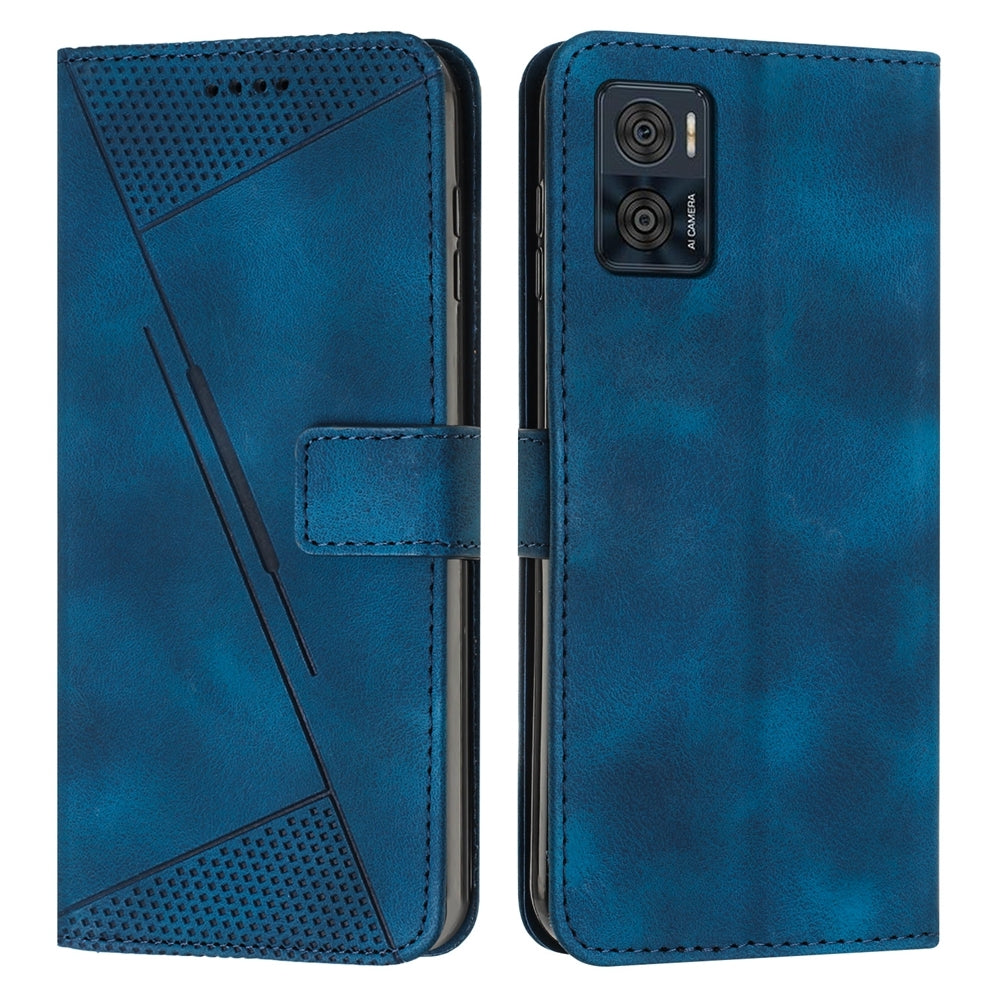 Motorola Moto E22i Dream Triangle Leather Wallet Phone Case with Lanyard, Card Slot, Cash Compartment, Foldable Kickstand, Shockproof PU TPU Protective Cover