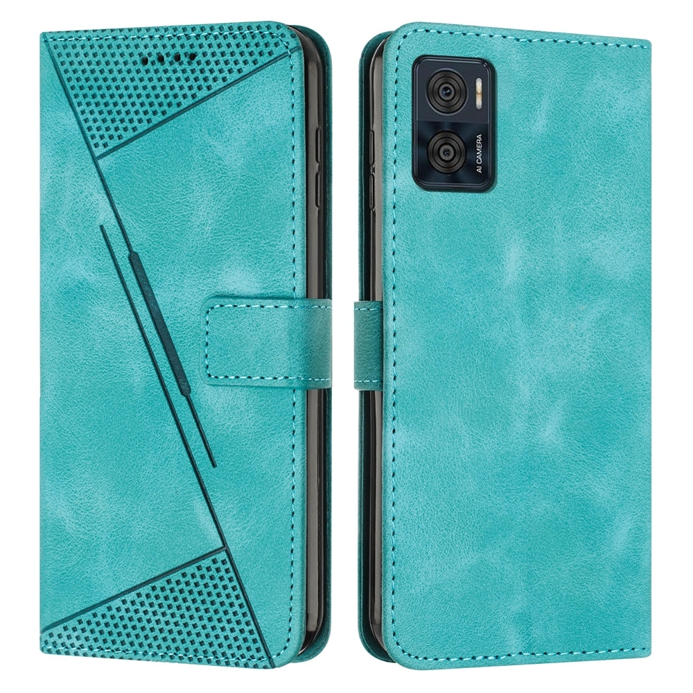 Motorola Moto E22i Dream Triangle Leather Wallet Phone Case with Lanyard, Card Slot, Cash Compartment, Foldable Kickstand, Shockproof PU TPU Protective Cover